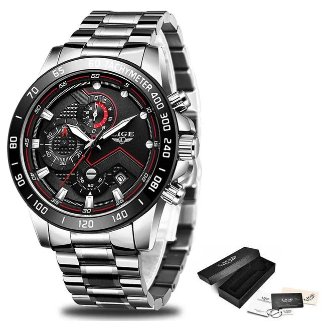 Watches Men Luxury Brand LIGE Chronograph Men Sports Watches Waterproof Full Steel Quartz Men's Watch
