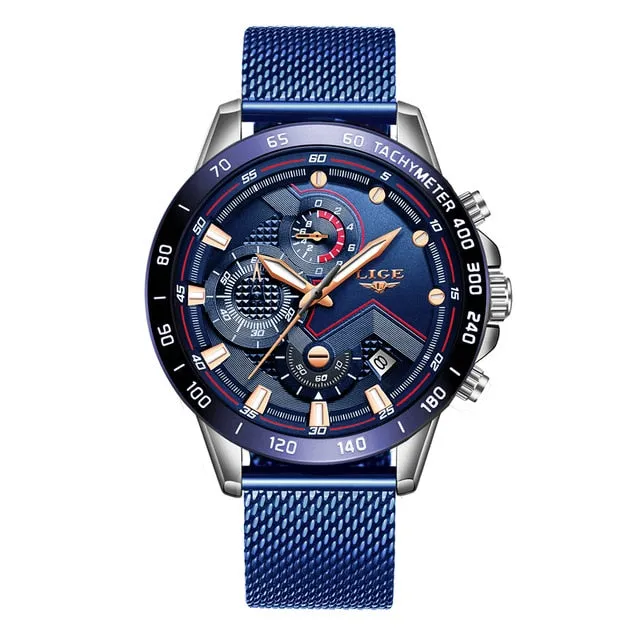 Watches Men Luxury Brand LIGE Chronograph Men Sports Watches Waterproof Full Steel Quartz Men's Watch
