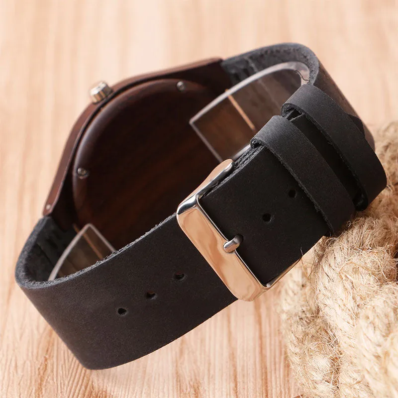 Wooden Case with Leather Strap Watch