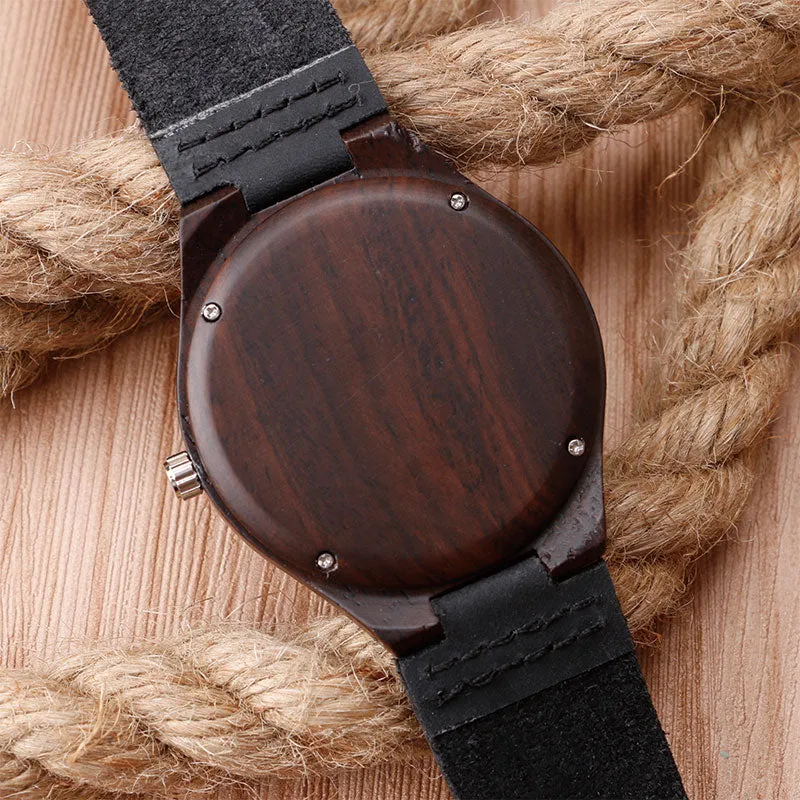 Wooden Case with Leather Strap Watch