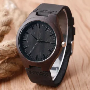 Wooden Case with Leather Strap Watch