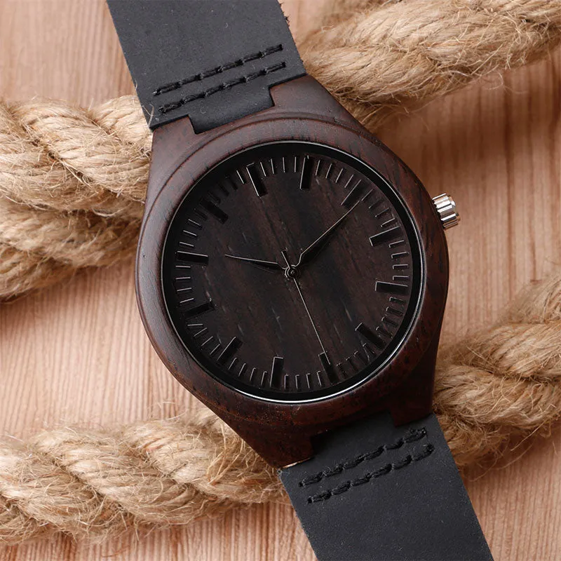Wooden Case with Leather Strap Watch