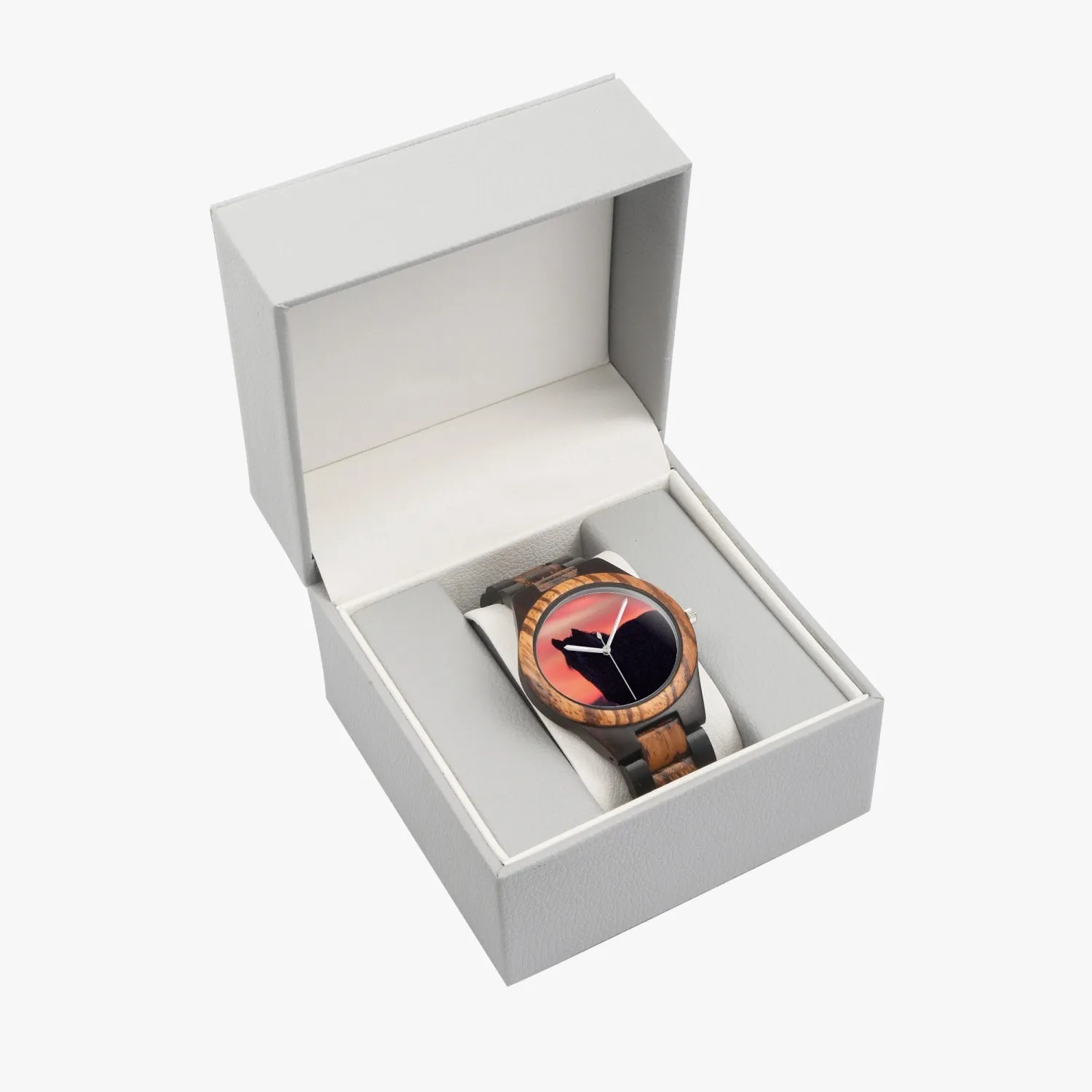 Wooden Watch Indian Ebony Horse Sunrise Orange