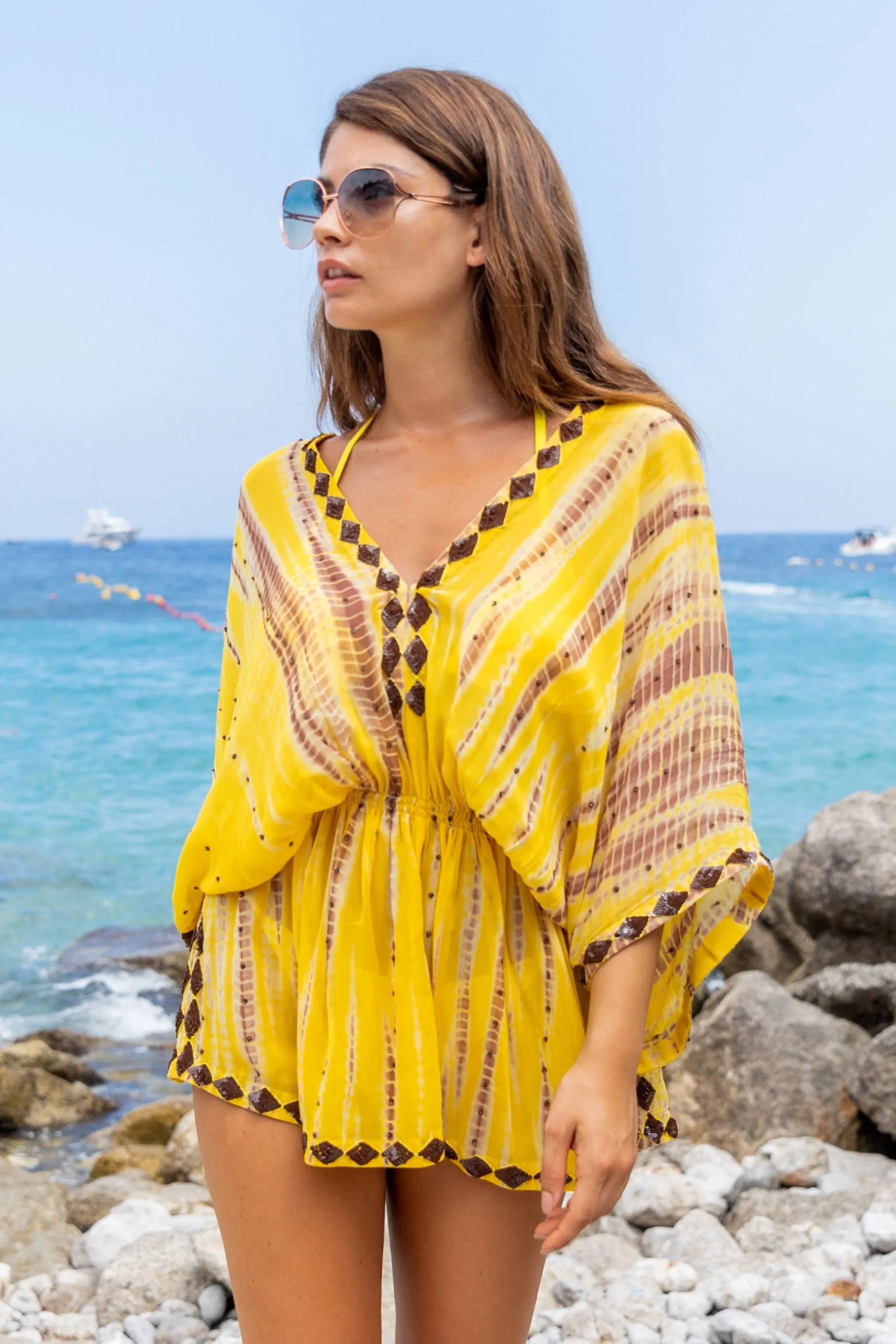 Yellow Luxury Silk Kaftan